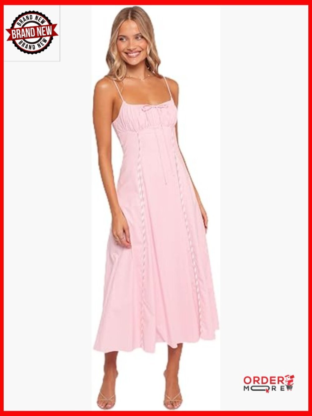 Midi Dress with Square Neckline and Adjustable Straps